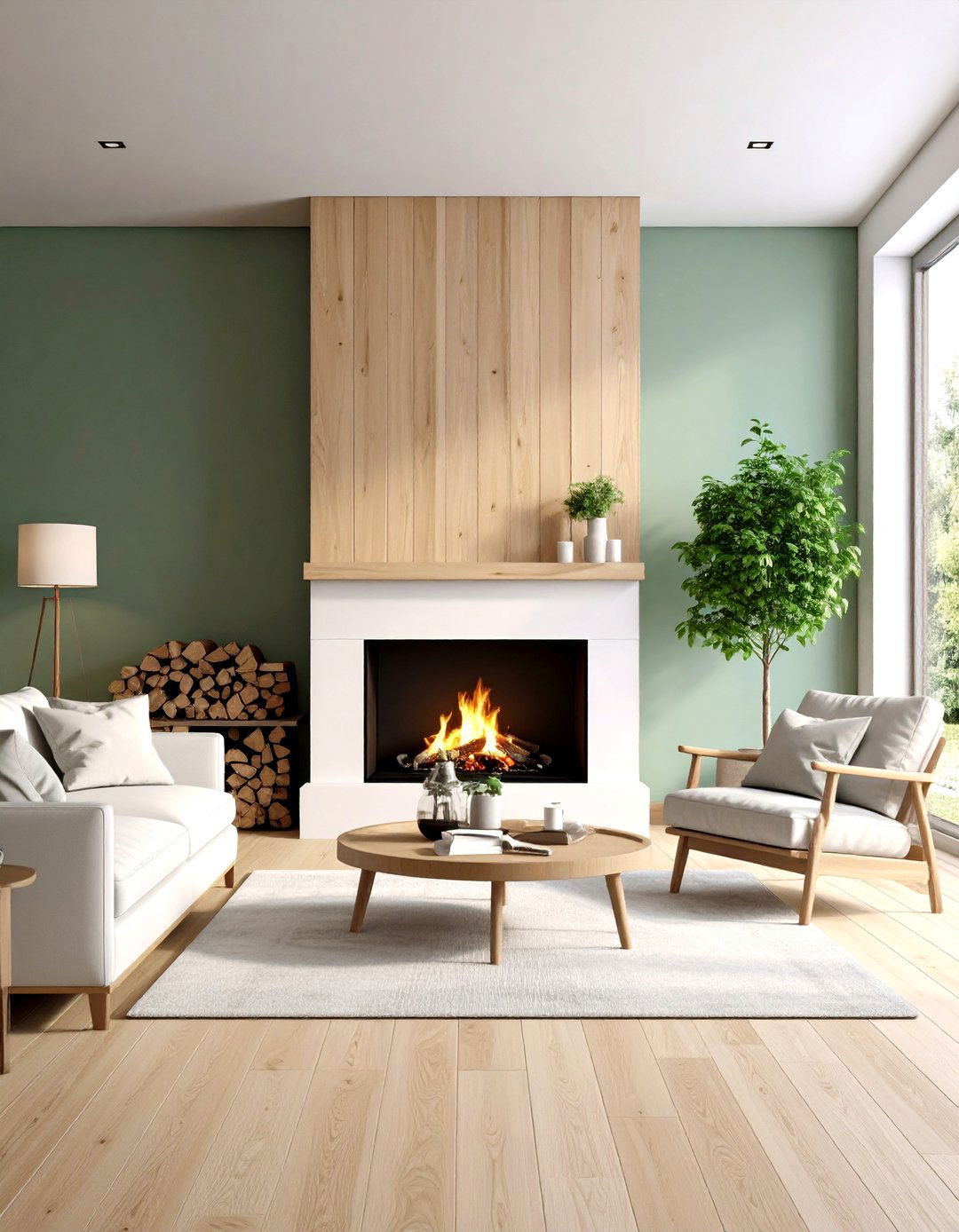 Wood Clad Scandinavian Floor to Ceiling Design - 24 Floor to Ceiling Fireplace Ideas