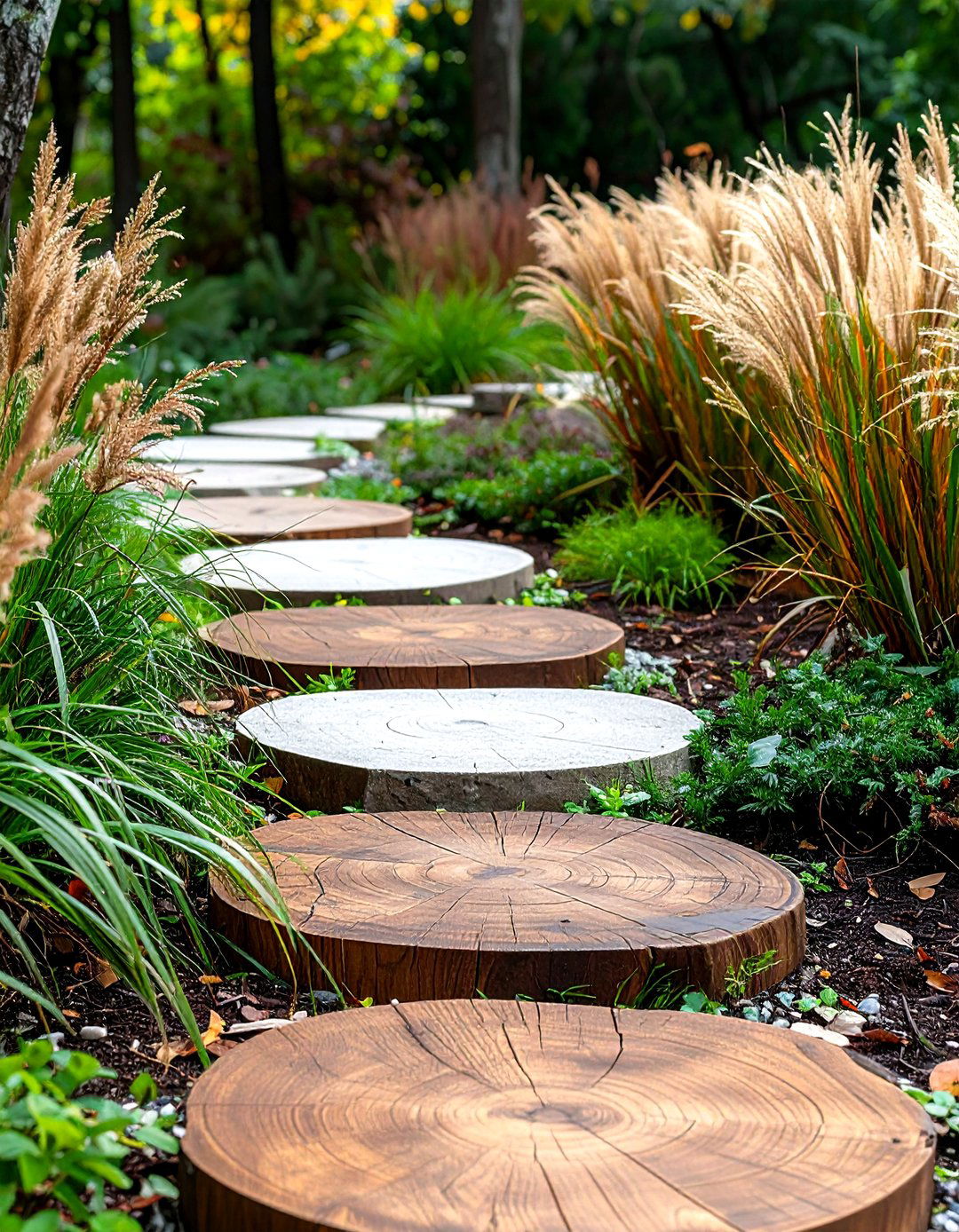 Wood Effect Concrete Stepping Stones - 24 Stepping Stone Walkway Ideas