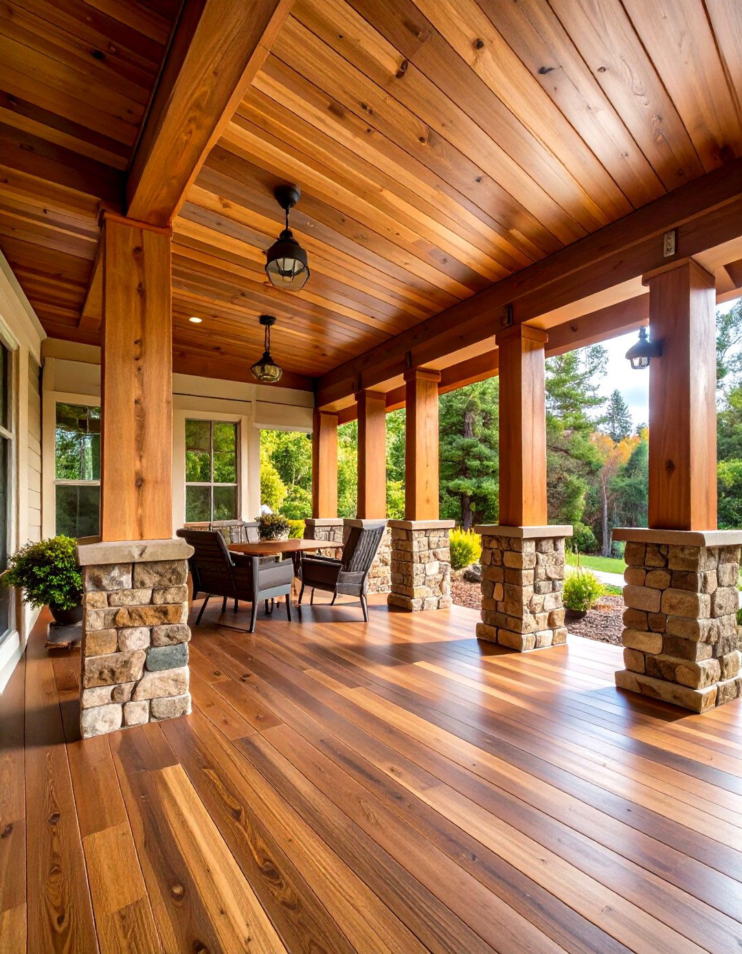 Wood Grain Vinyl Plank Ceiling for Natural Rustic Appeal - 24 Vinyl Porch Ceiling Ideas