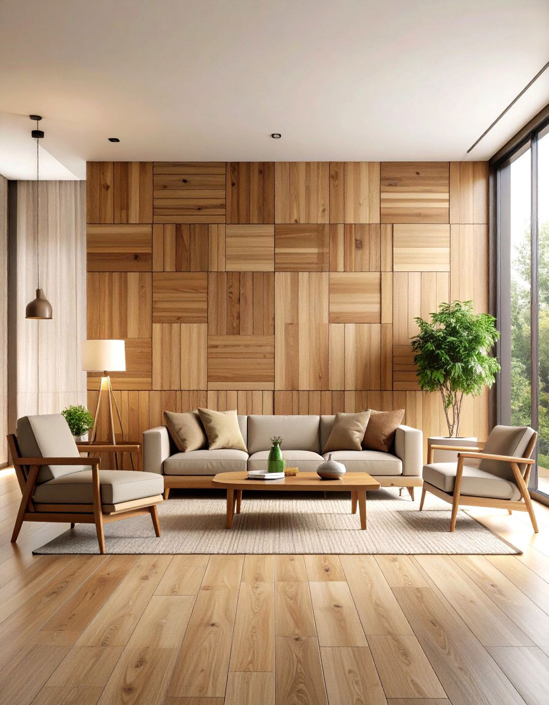 Wood Panel Grid Pattern Wall - 24 Wood Accent Wall Ideas