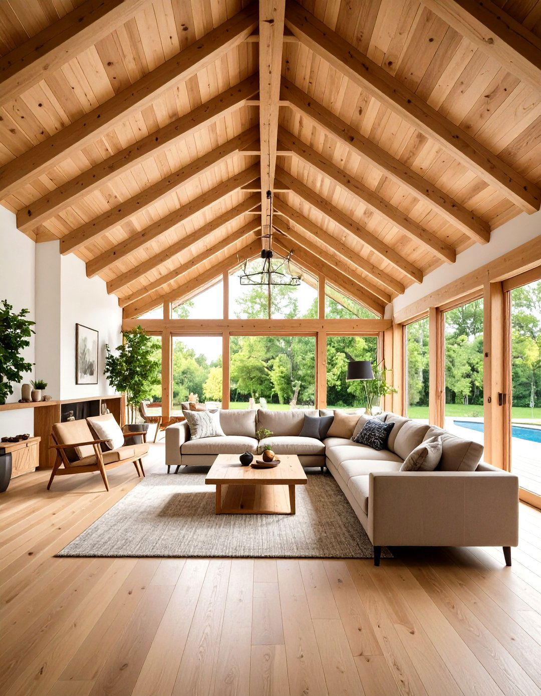 Wood Plank Ceiling Treatment - 24 Living Room Ceiling Ideas