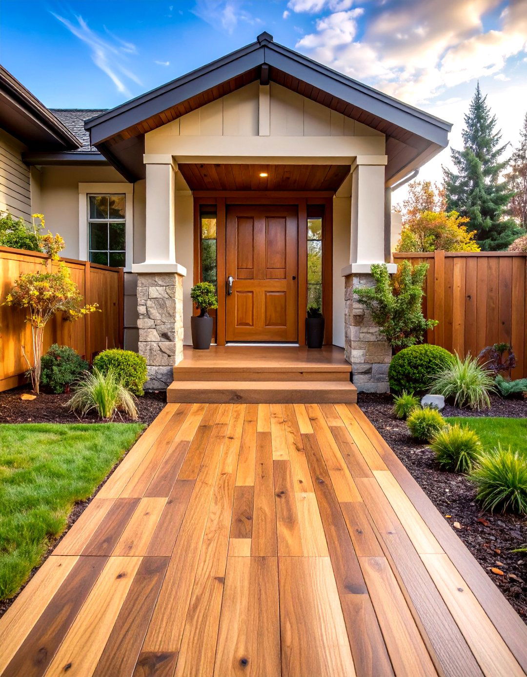 Wood Plank Stamped Concrete Walkway - 24 Concrete Walkway Ideas