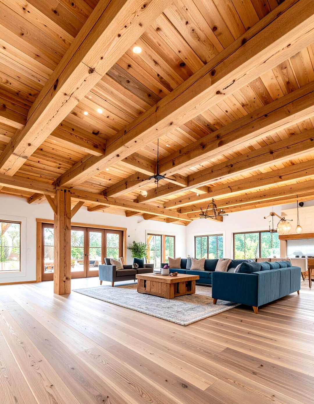 Wood Plank with Exposed Beams - 24 Wood Plank Ceiling Ideas