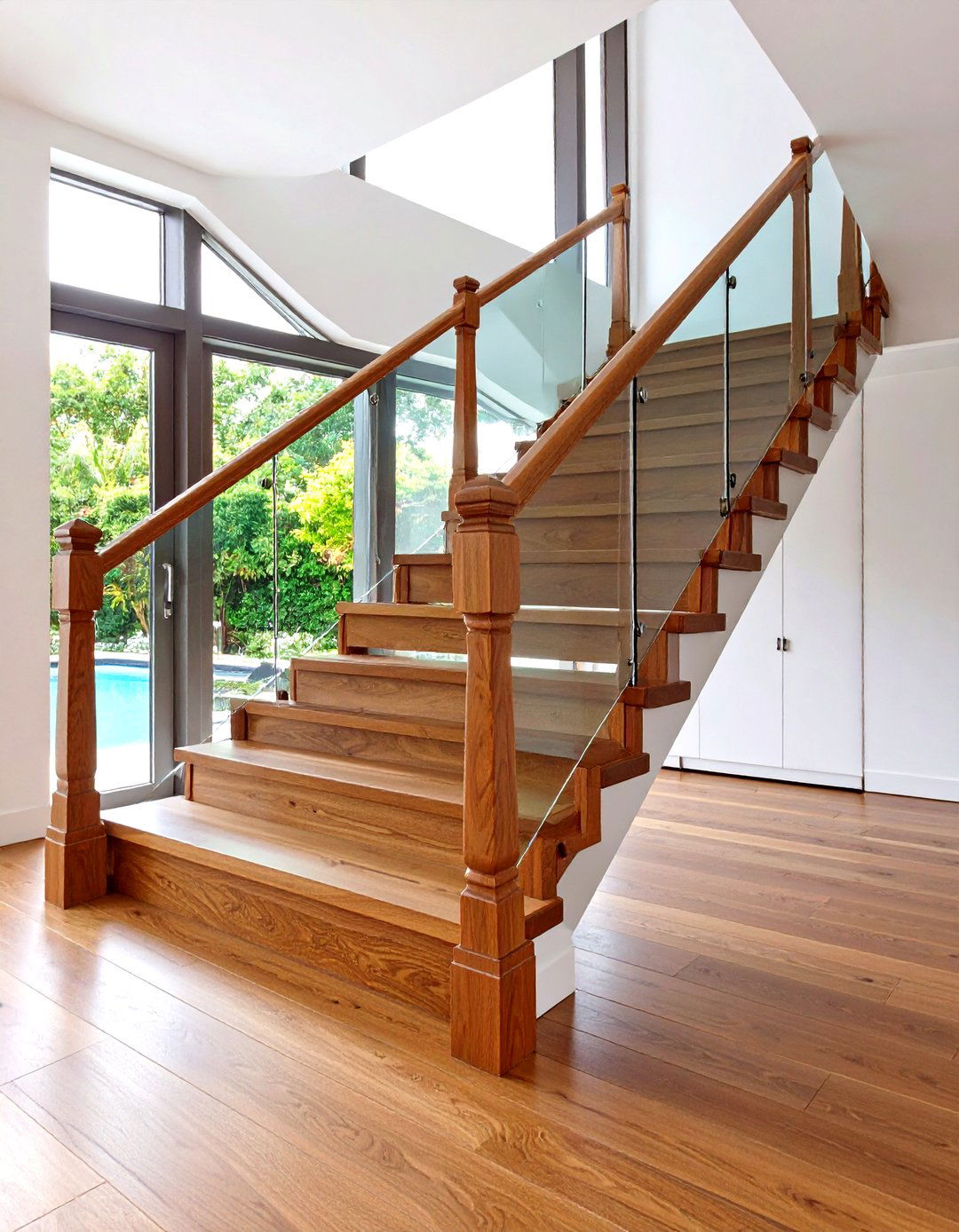 Wood and Glass Combination Railings - 24 Stair Railing Ideas