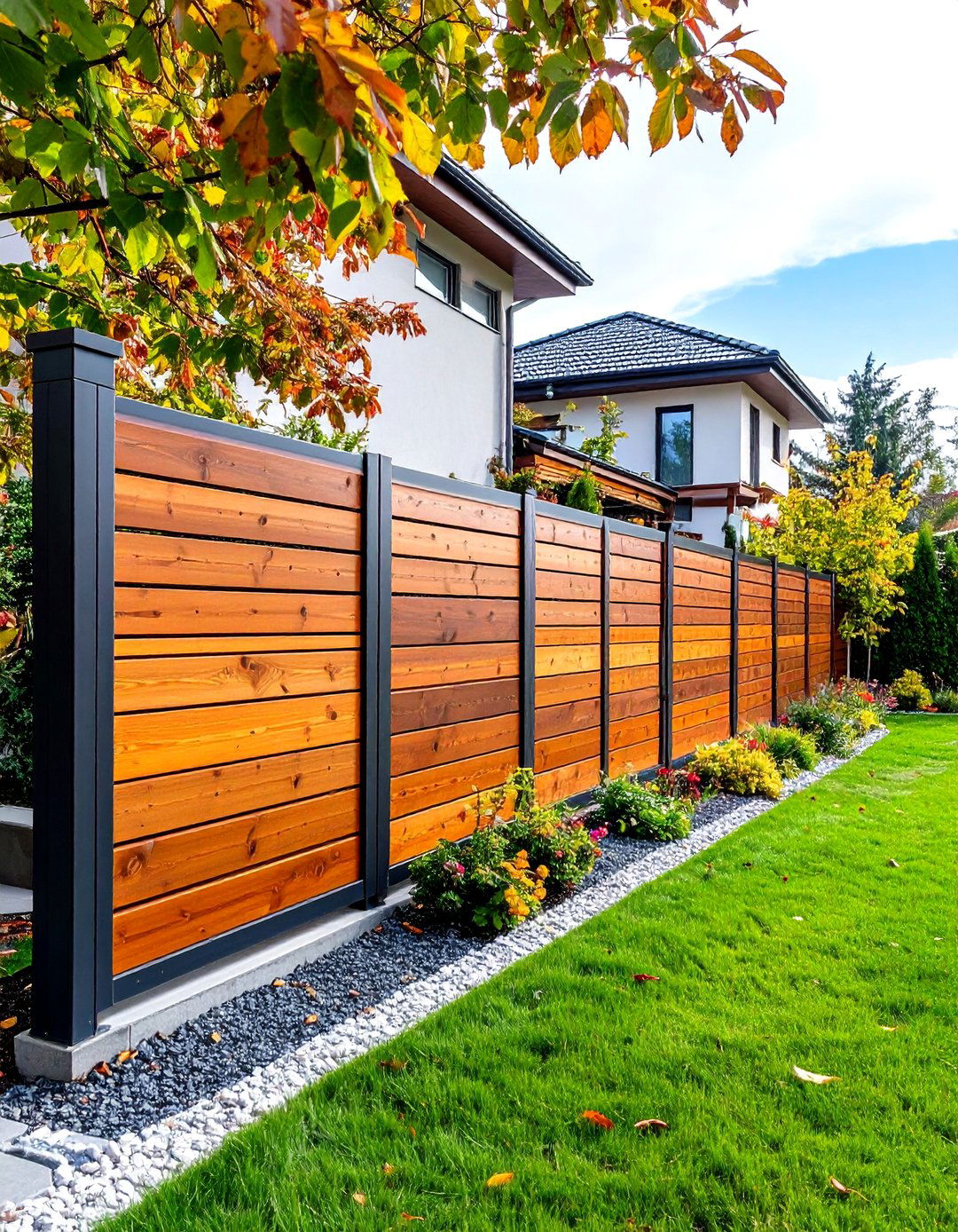 Wood and Metal Combination Fence - 24 Backyard Fence Ideas