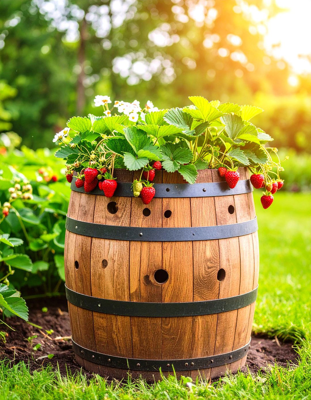 Wooden Barrel Strawberry Planters - 24 Strawberry Planter Ideas