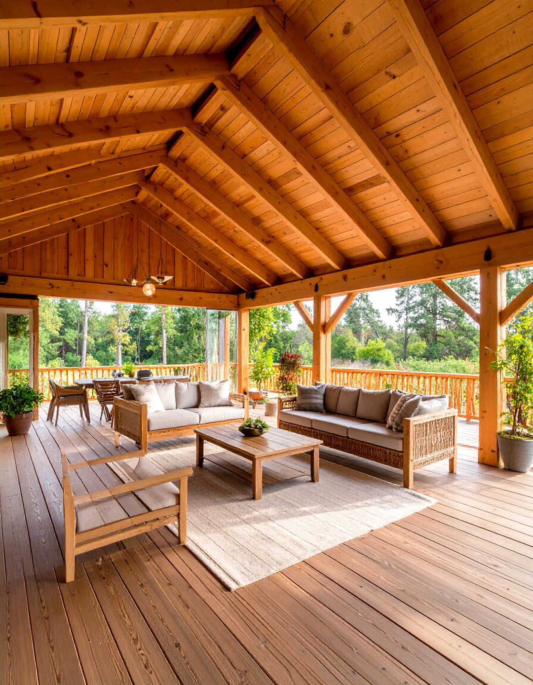 Wooden Beam Deck Ceiling - 24 Covered Deck Ideas