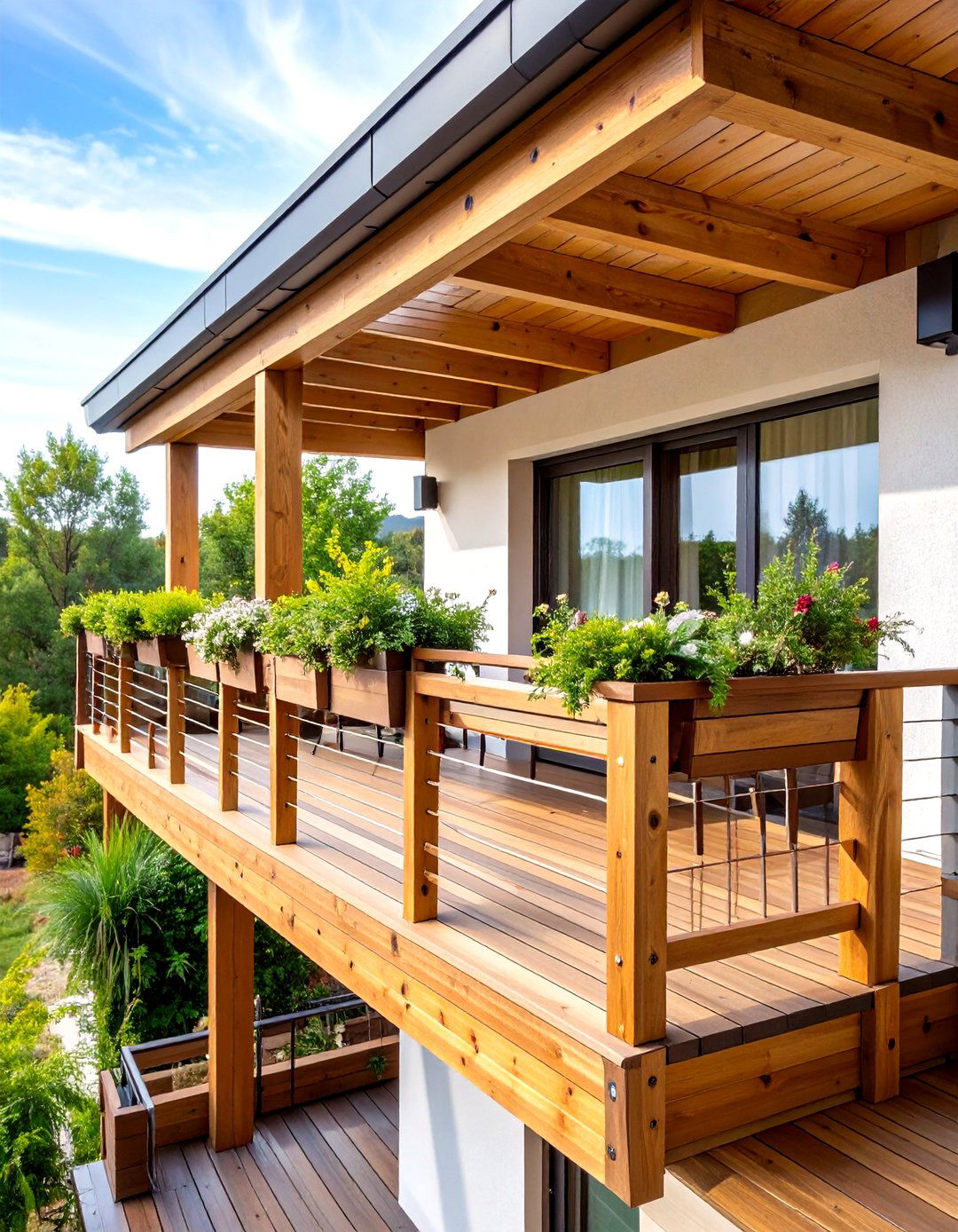 Wooden Cantilever Balcony with Natural Warmth - 24 Cantilever Balcony Ideas