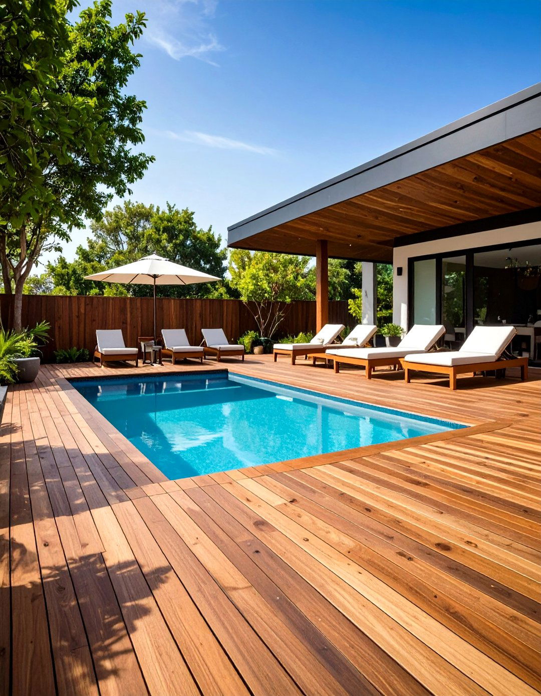 Wooden Deck Accent Design - 24 Rectangle Pool With Hot Tub