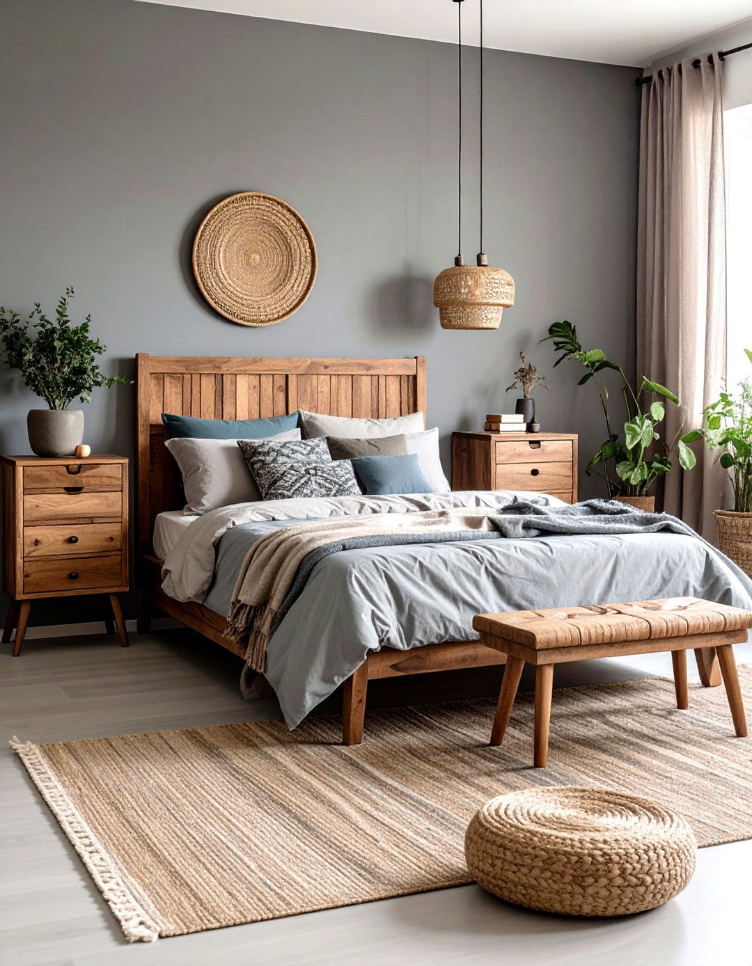 Wooden Furniture Grey Boho Bedroom Earthiness - 24 Grey Boho Bedroom Ideas