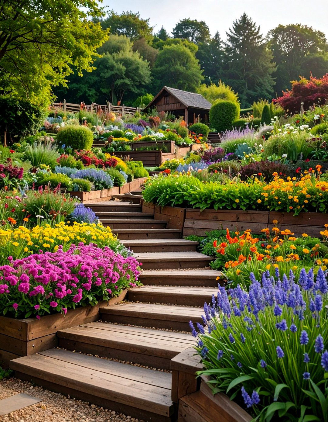 Wooden Railway Sleeper Terracing - 24 Sloping Garden Design Ideas