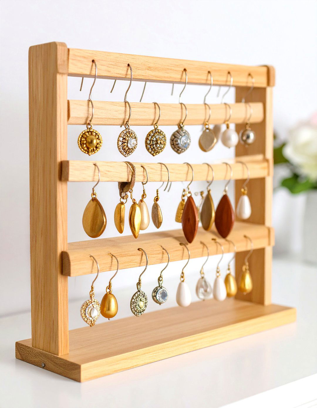 Wooden T Bar Stand with Adjustable Heights - 24 Earring Storage Ideas