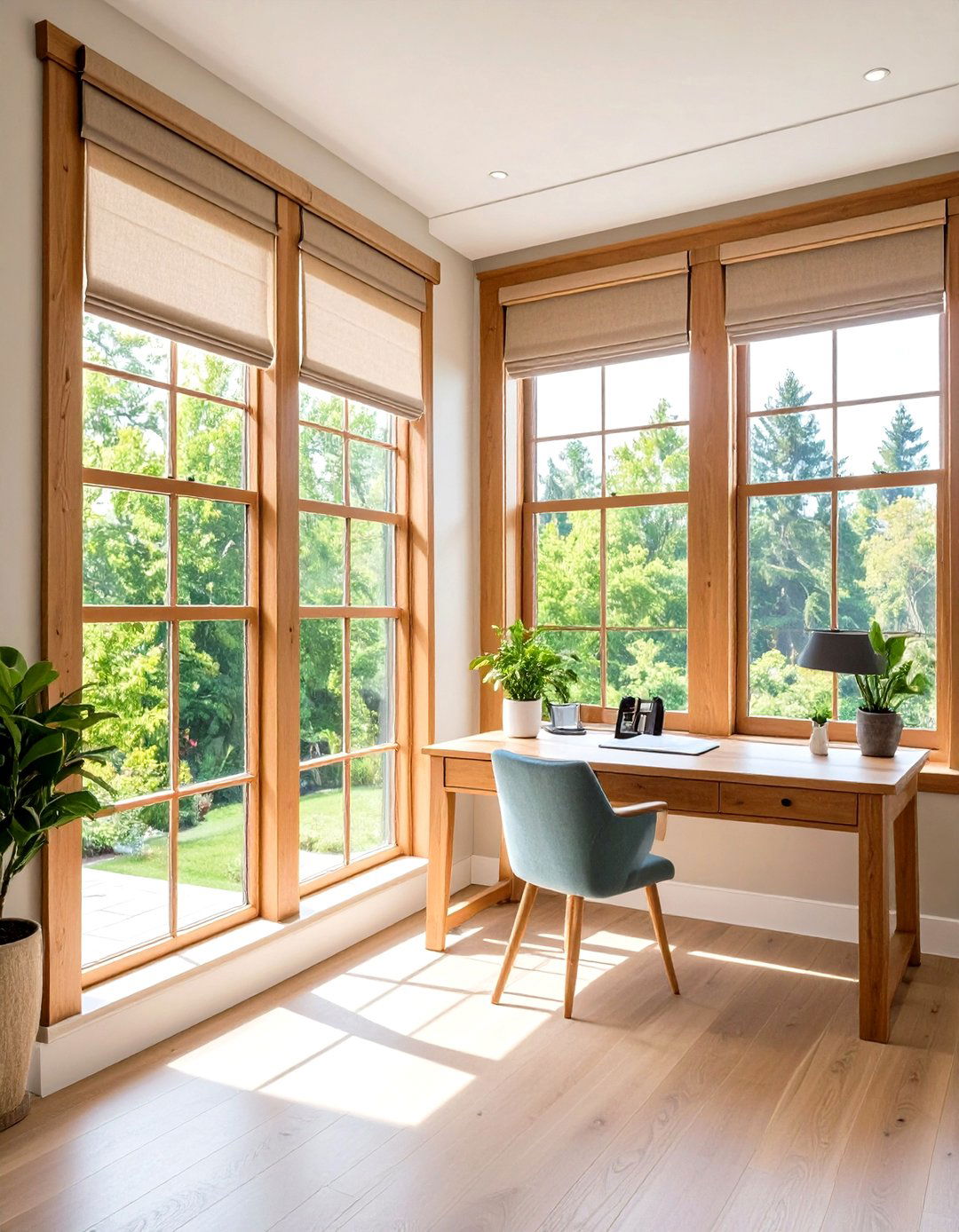 Wooden Venetian Blinds with Fabric Tape Accents - 24 Window Treatments Ideas