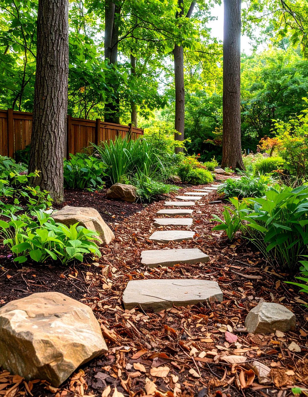 Woodland Border Transitions - 24 Front Yard Landscaping Ideas With Rocks and Mulch