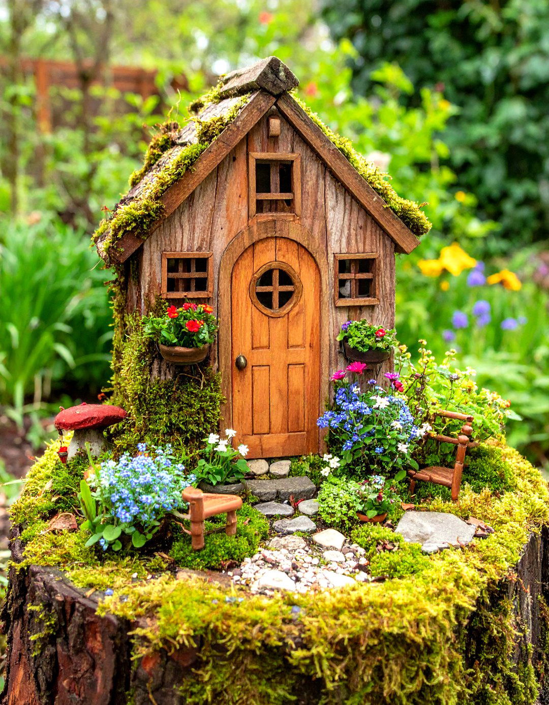 Woodland Cottage Tree Stump Garden - 24 Tree Stump Fairy Garden Ideas