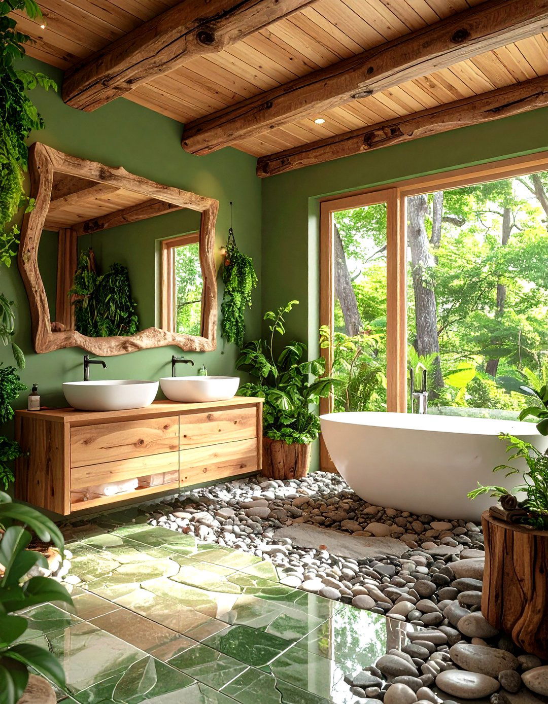 Woodland Themed Bathroom - 24 Log Cabin Interior Design Ideas