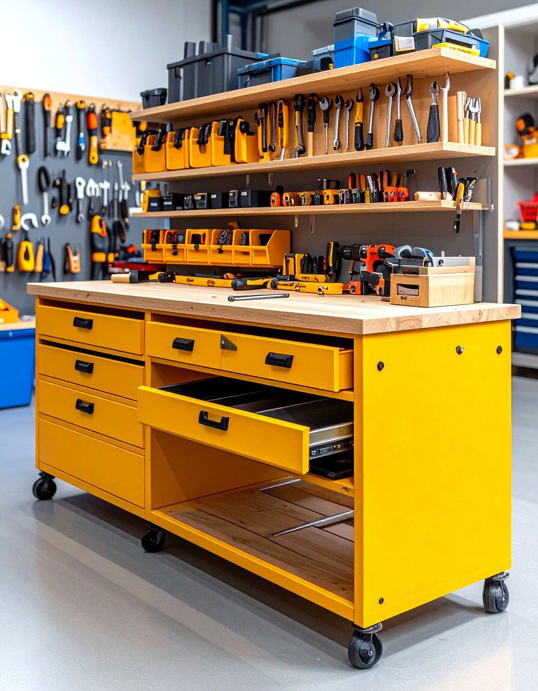 Workbench with Integrated Drawers - 24 Garage Workbench Ideas