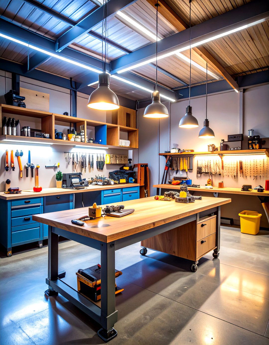 Workbench with Task Lighting - 24 Garage Workbench Ideas