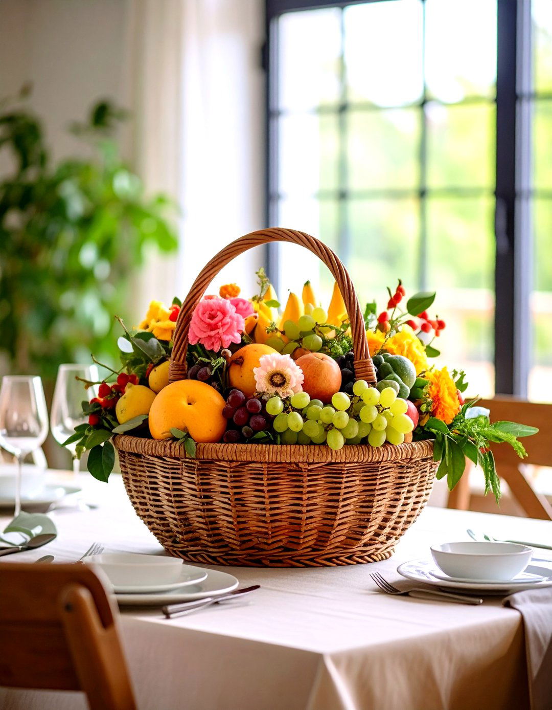 Woven Basket Arrangement - 24 Dining Table Centerpiece Ideas