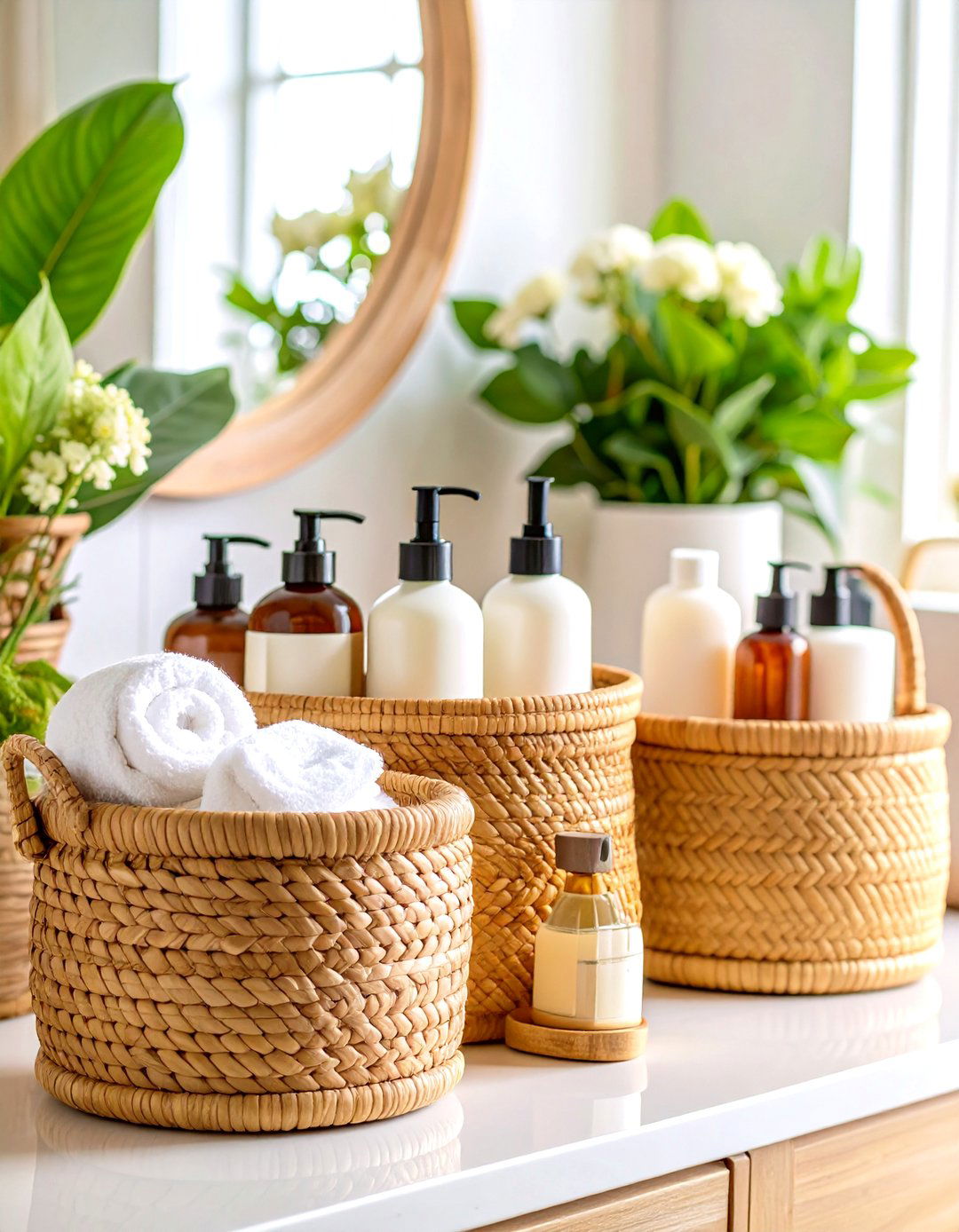 Woven Basket Bathroom Storage - 24 Bathroom Counter Organization Ideas