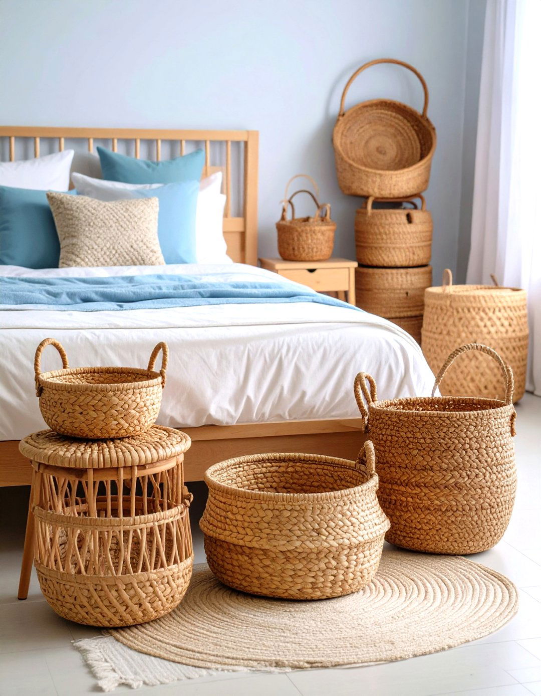 Woven Basket Collection Organization - 24 Rustic Bedroom Ideas