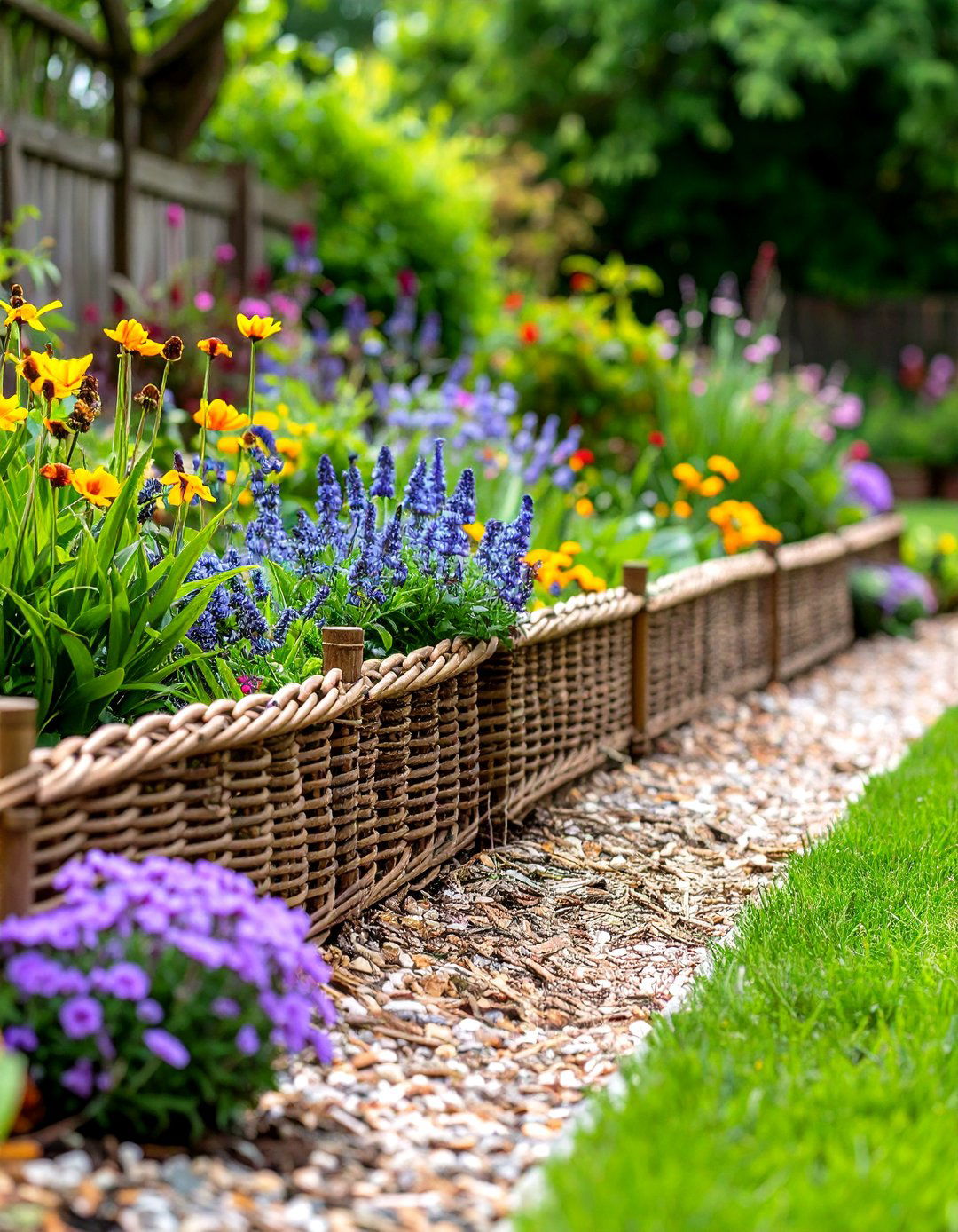 Woven Basket Mulch Edging with Organic Texture - 24 Mulch Edging Ideas