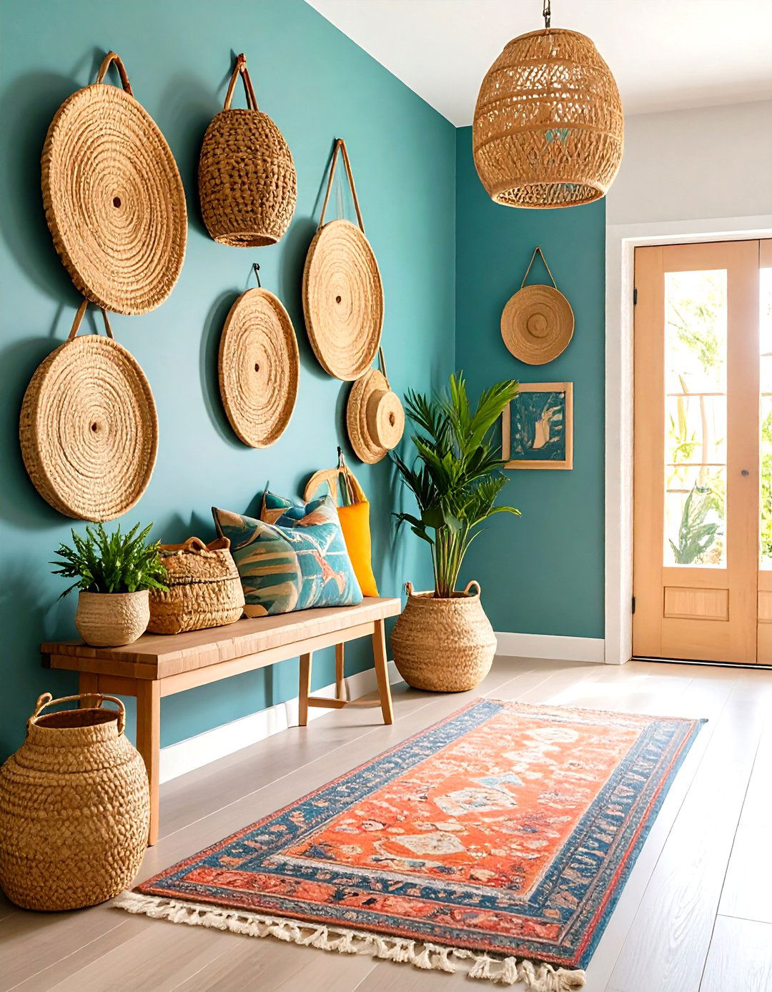 Woven Basket Storage Display - 24 Boho Hallway Ideas
