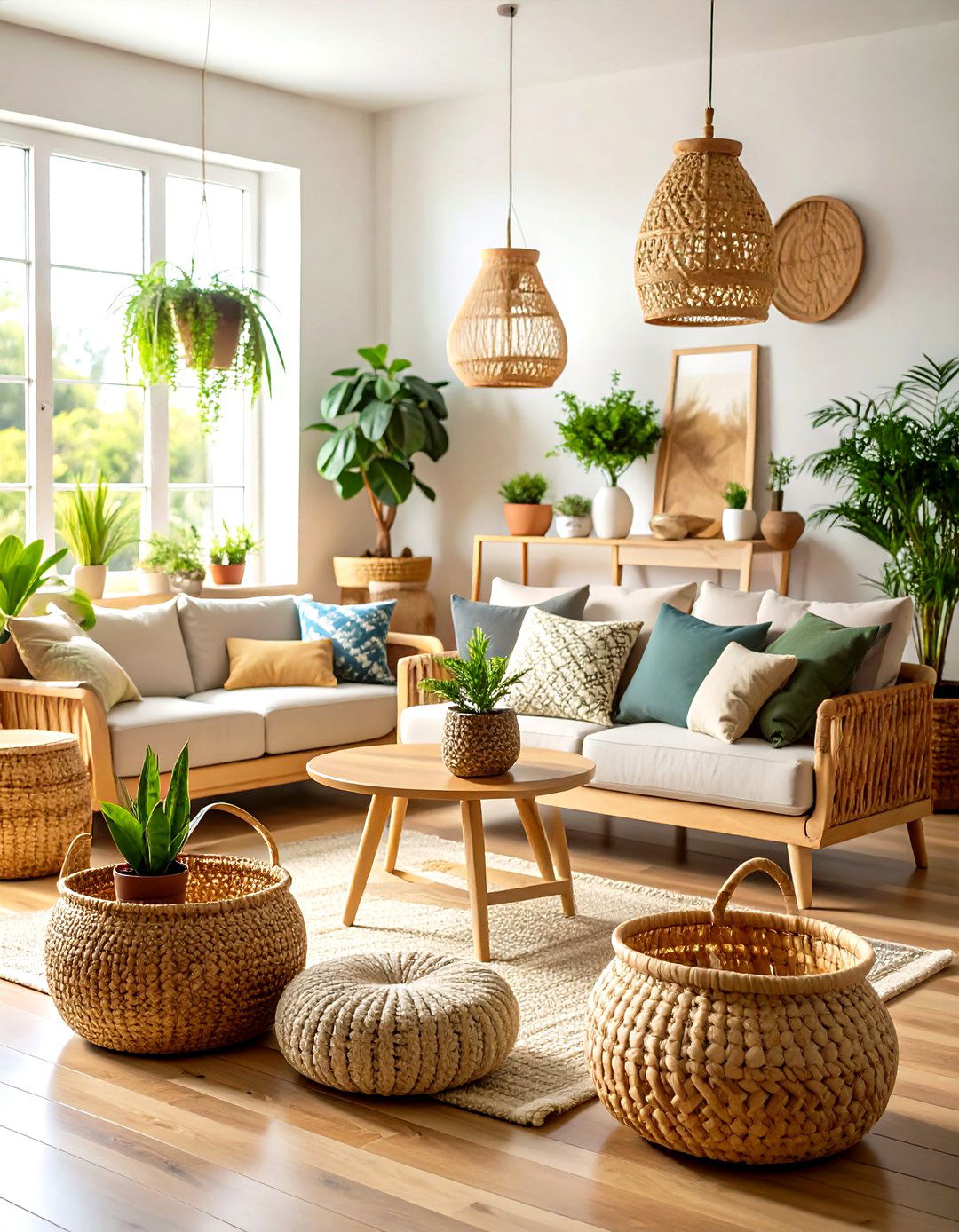 Woven Basket Storage Living Room Organization - 24 Earthy Living Room Decor Ideas