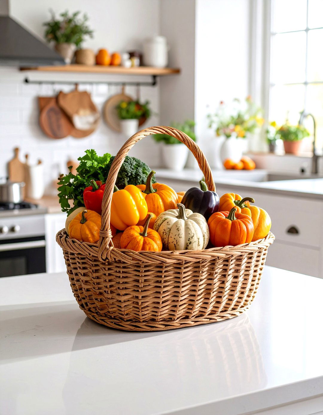 Woven Basket with Seasonal Produce - 24 Kitchen Island Centerpiece Ideas
