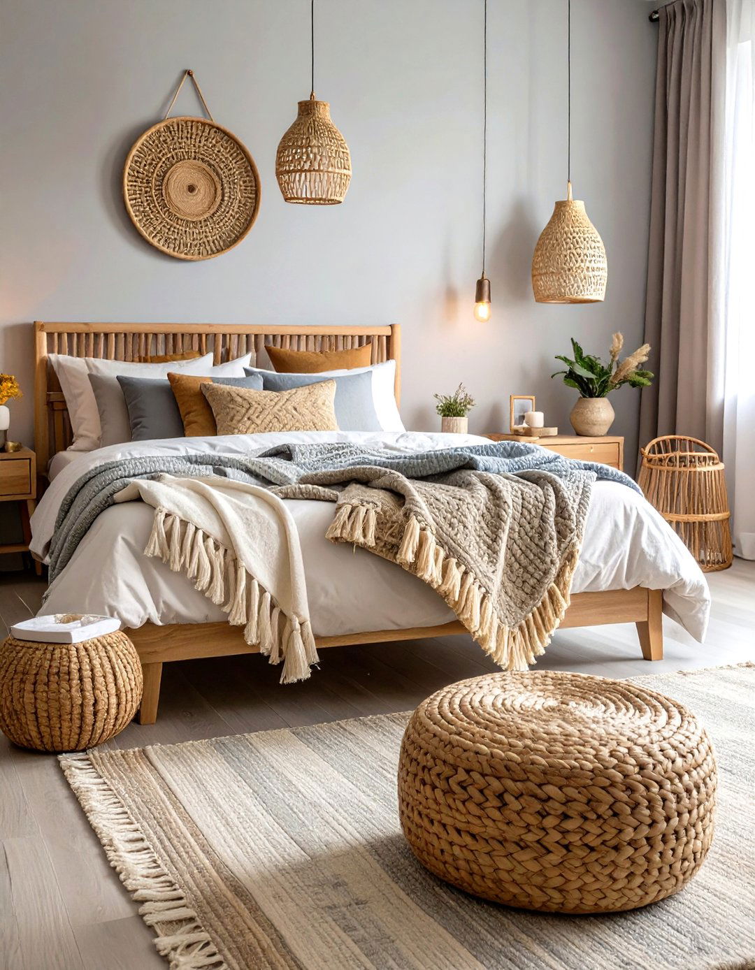 Woven Baskets Grey Boho Bedroom Storage - 24 Grey Boho Bedroom Ideas