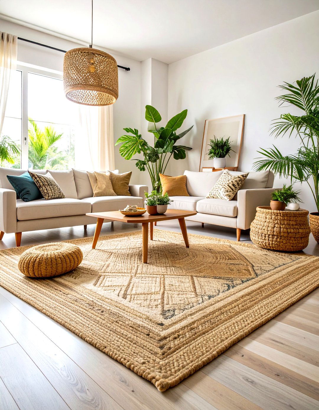 Woven Jute Rug Foundation Living Room - 24 Earthy Living Room Decor Ideas
