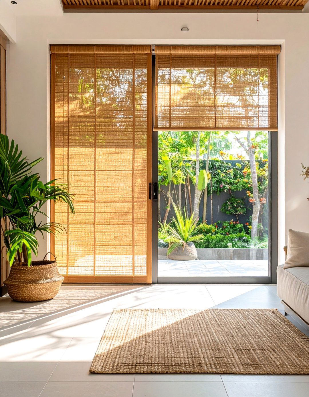 Woven Wood Natural Shades - 24 Front Door Privacy Ideas
