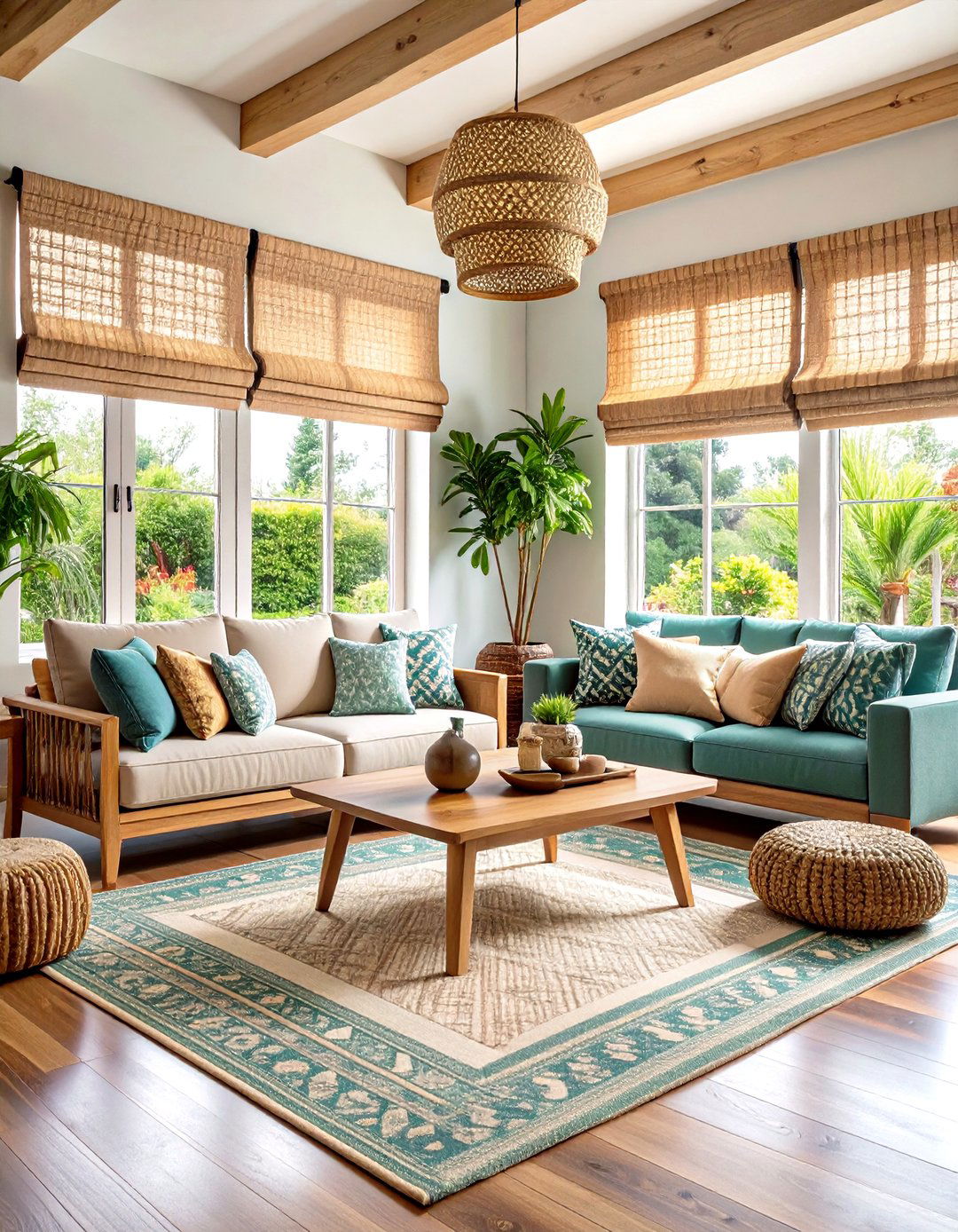 Woven Wood Shades with Decorative Trim - 24 Window Treatments Ideas