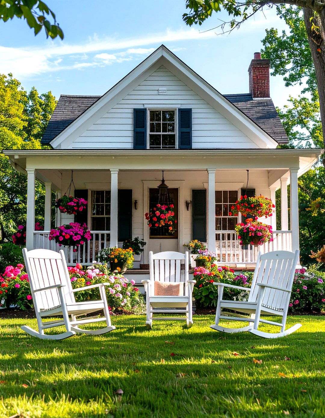 Wraparound Porch with Rocking Chairs - 24 modern cottage house exterior ideas