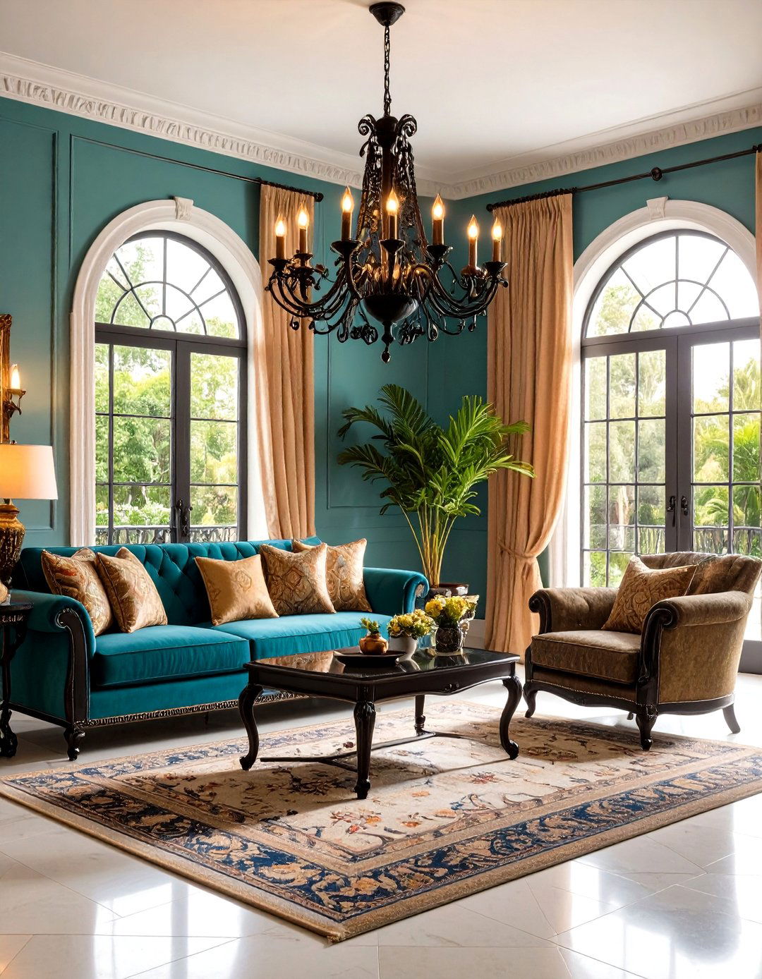 Wrought Iron Chandelier Focal Point - 24 Spanish Style Living Room Ideas