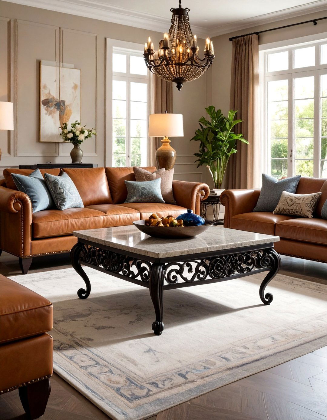 Wrought Iron Coffee Table Centerpiece - 24 Tuscan Living Room Ideas