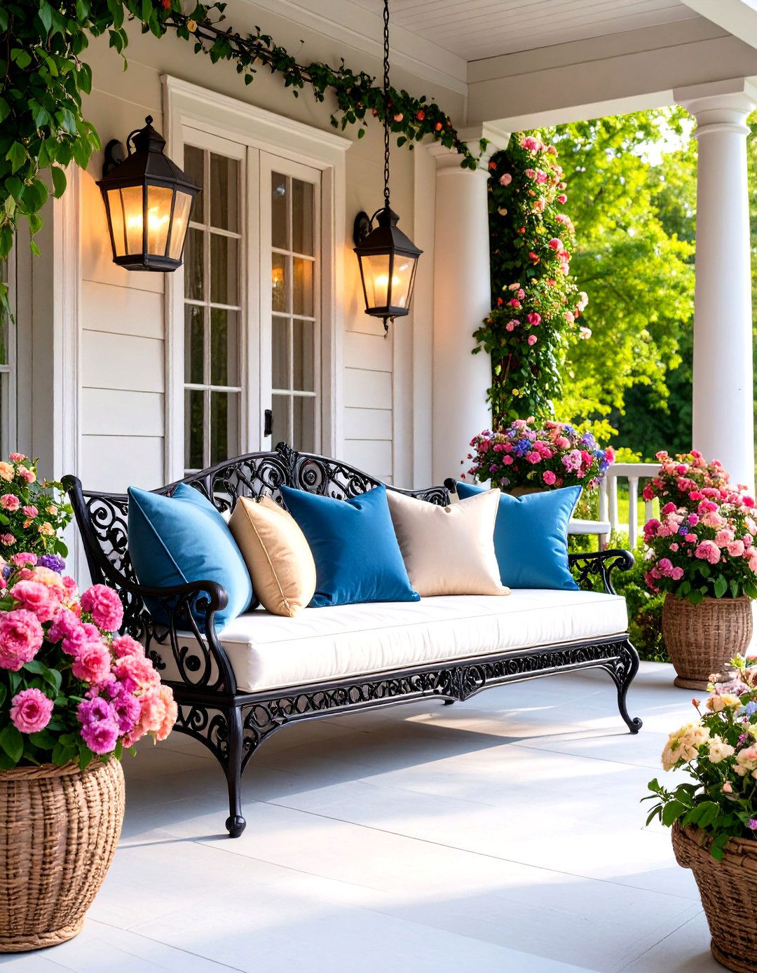 Wrought Iron Curved Bench - 24 Front Porch Bench Ideas