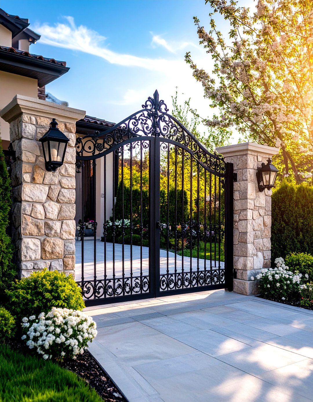 Wrought Iron Gate with Ornate Scrollwork - 24 Front Door Gate Ideas
