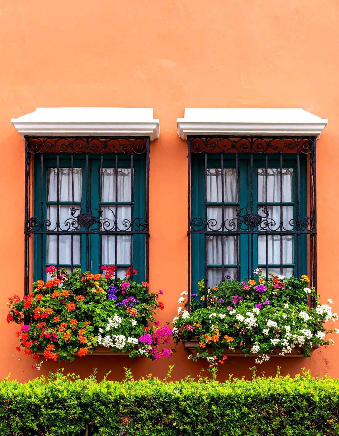 Wrought Iron Security Grilles with Decorative Scrollwork - 24 spanish style windows