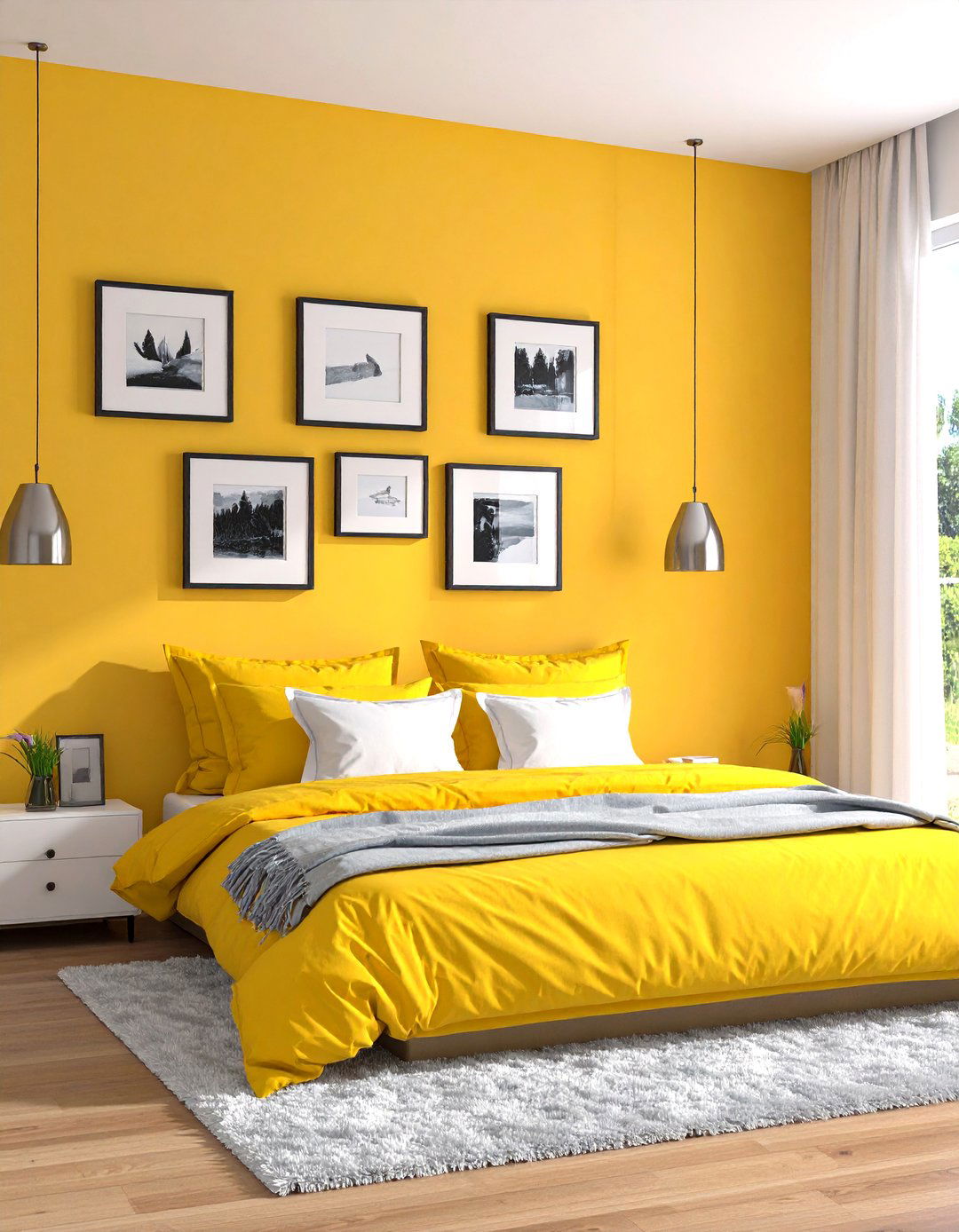 Yellow Artwork Gallery Wall Bedroom - 24 Yellow Bedroom Ideas