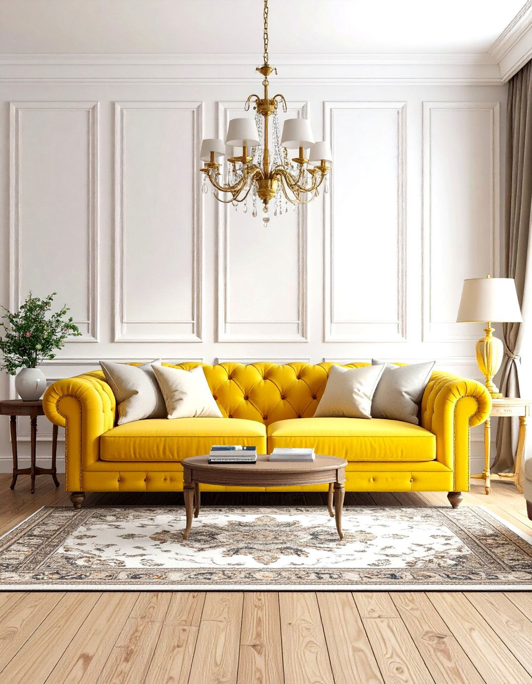 Yellow Chesterfield Traditional Living Room - 24 Yellow Couch Living Room Ideas
