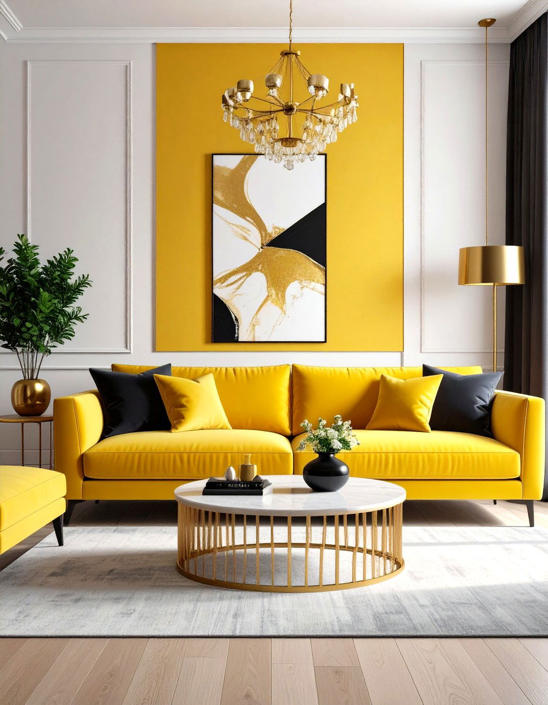 Yellow Couch Dark Accent Wall Living Room - 24 Yellow Couch Living Room Ideas