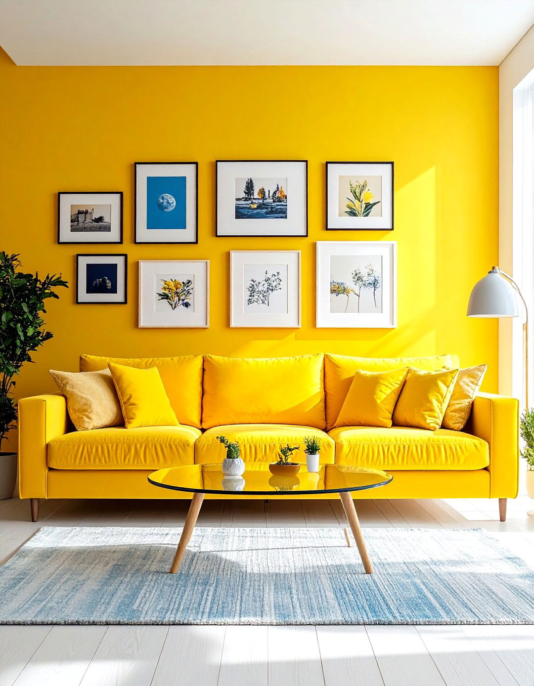 Yellow Couch with Gallery Wall Living Room - 24 Yellow Couch Living Room Ideas