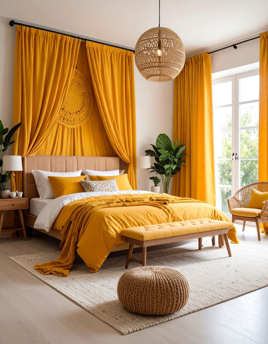 Yellow Curtain and Textile Focus Bedroom
