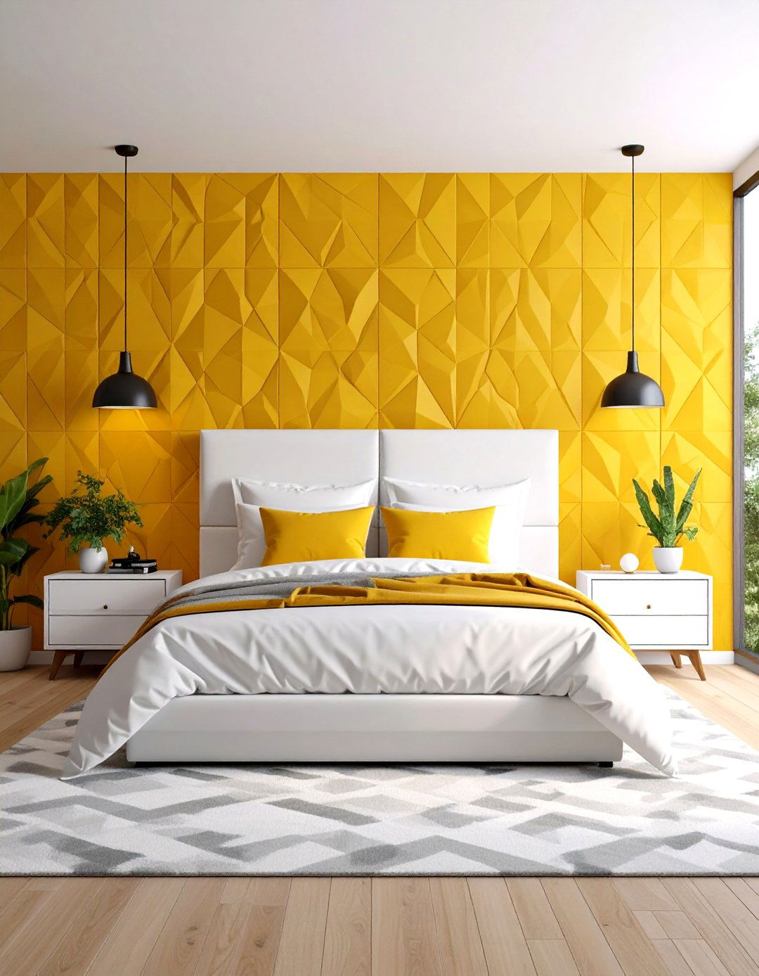 Yellow Geometric Wallpaper Modern Bedroom - 24 Yellow Bedroom Ideas