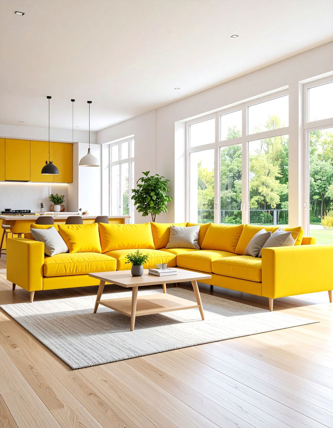 Yellow Sectional Open Floor Plan Design - 24 Yellow Couch Living Room Ideas