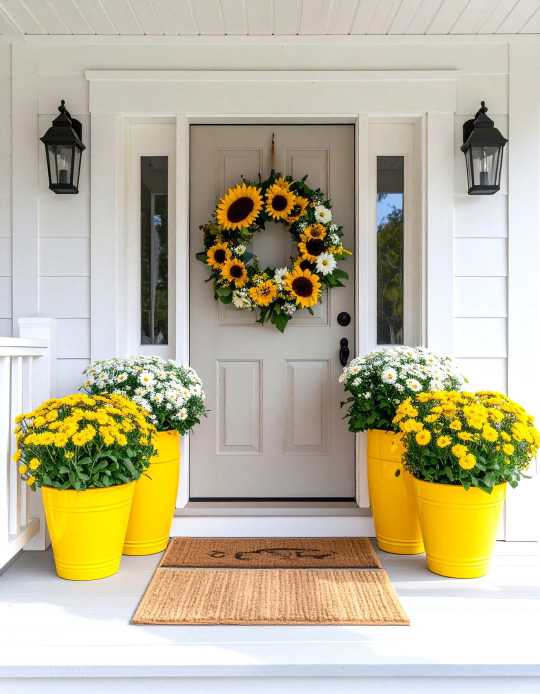 Yellow and White Sunshine - 24 Summer Front Door Decor Ideas