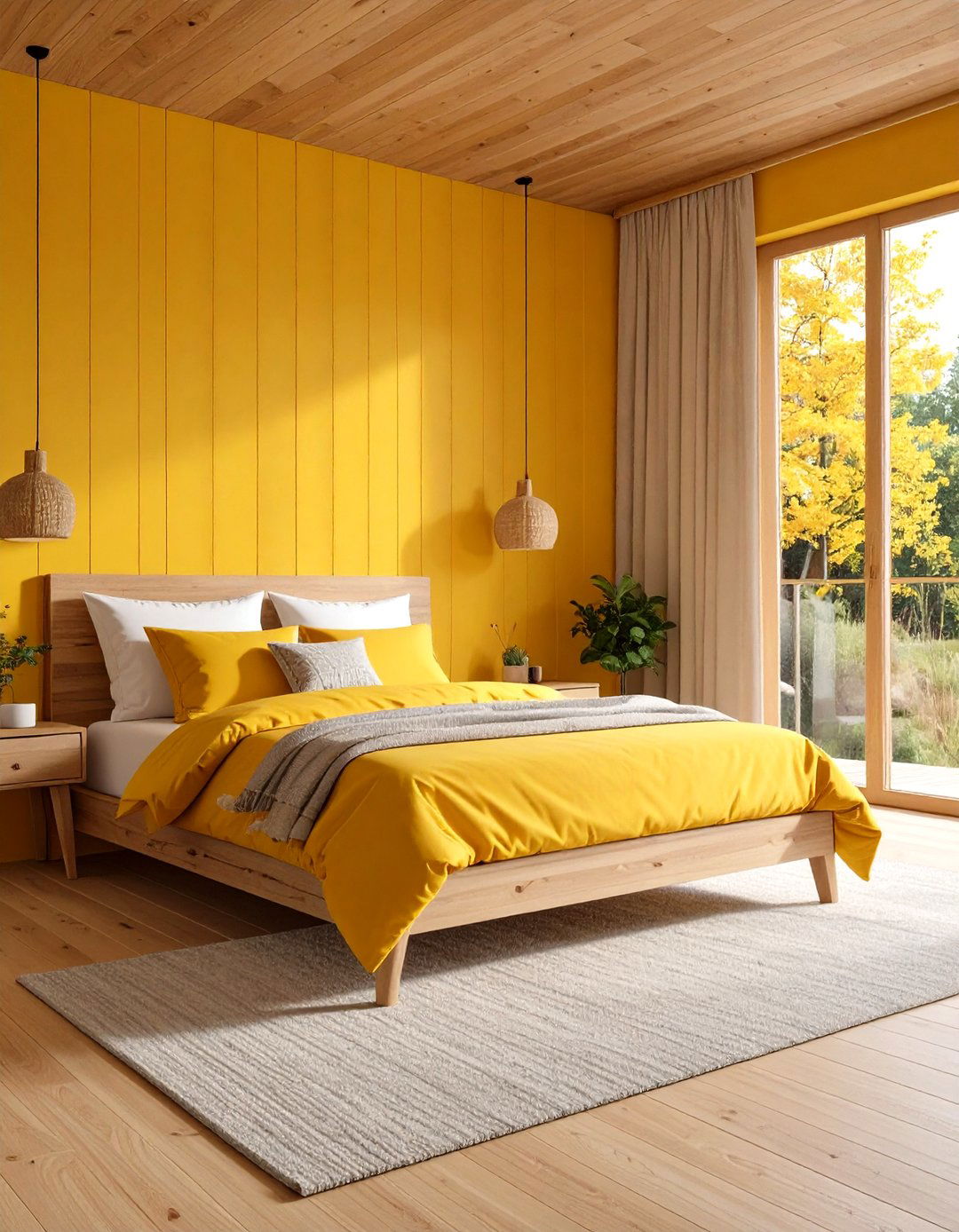 Yellow and Wood Natural Material Bedroom - 24 Yellow Bedroom Ideas