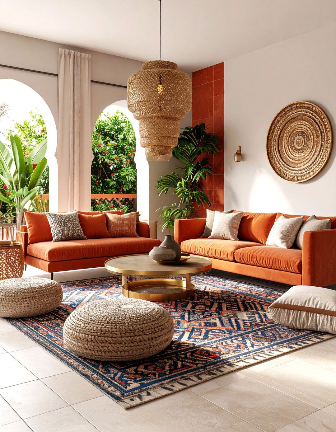 Zellige Tile Feature Wall Living Room - 24 Bohemian Moroccan Living Room Ideas