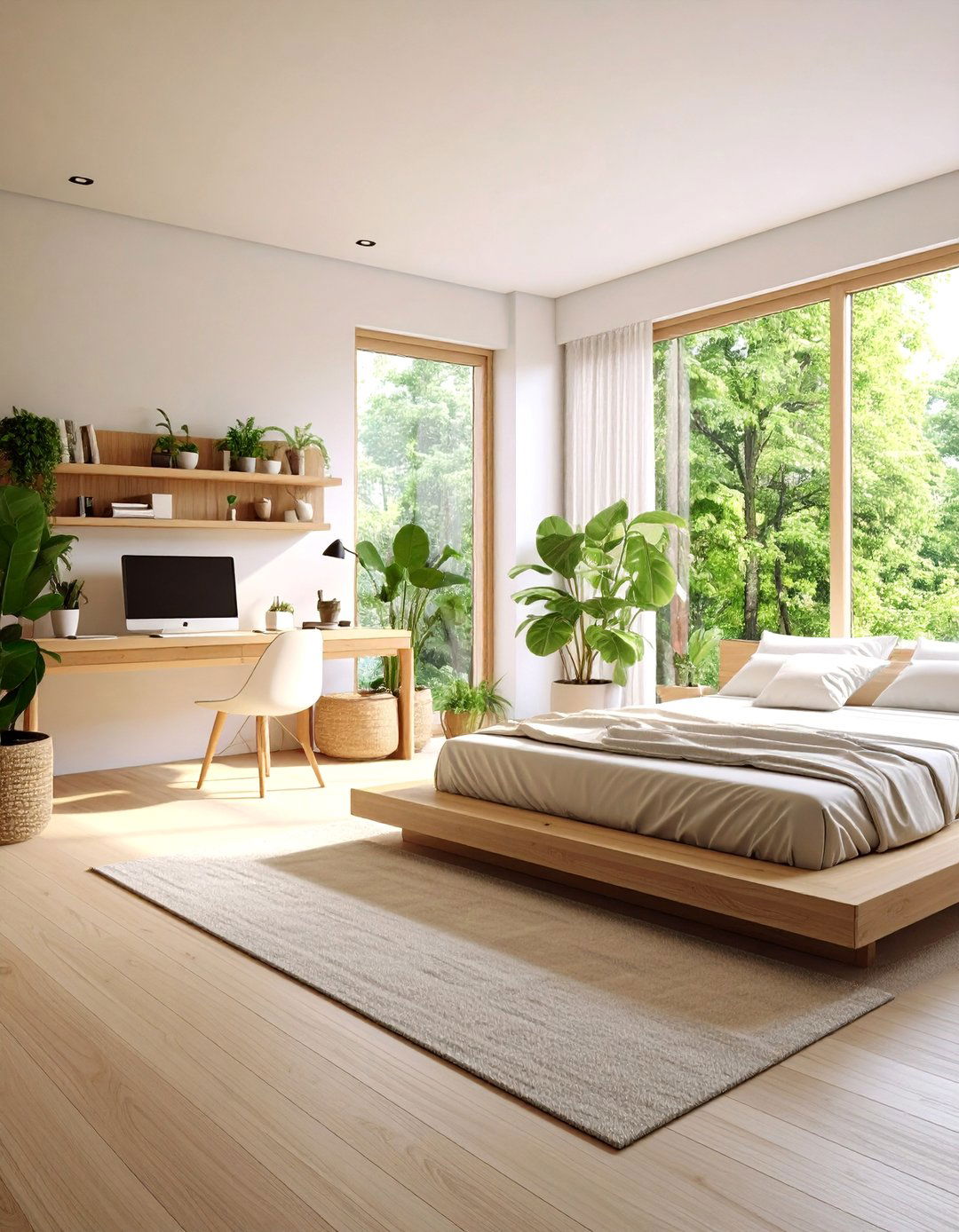 Zen Bedroom Office with Natural Elements - 24 Bedroom Office Ideas